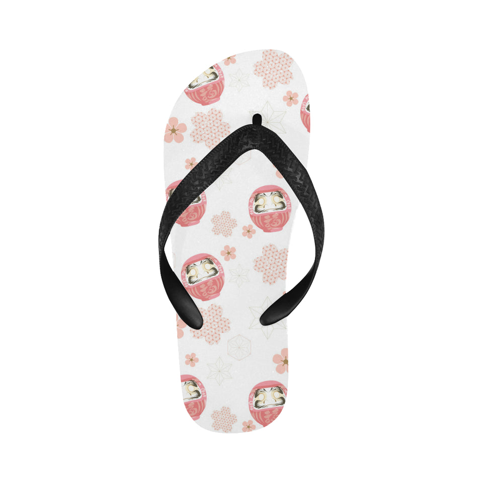 Daruma japanese wooden doll cherry blossom flower Unisex Flip Flops