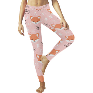 Cute fox pattern pink background Women's Legging Fulfilled In US