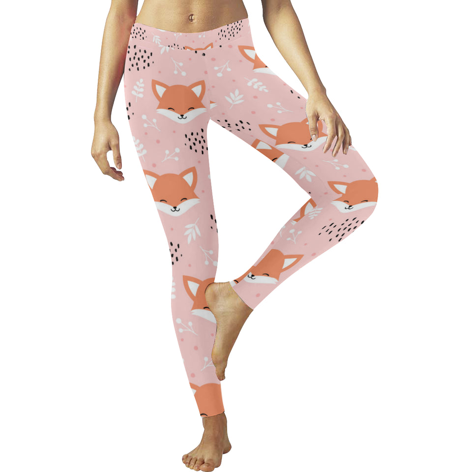 Cute fox pattern pink background Women's Legging Fulfilled In US