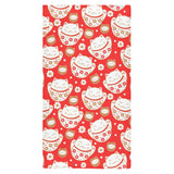 Cute Maneki neko cat red background Bath Towel