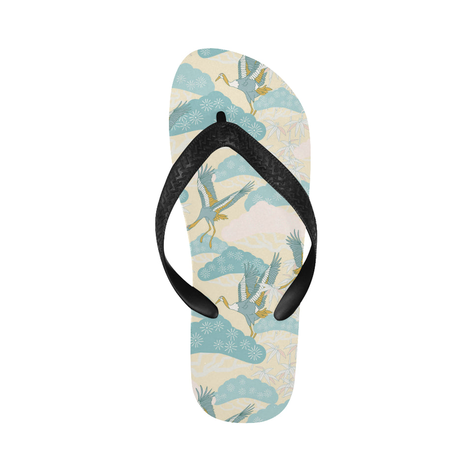 Bonsai bamboo stork japanese pattern cream theme Unisex Flip Flops