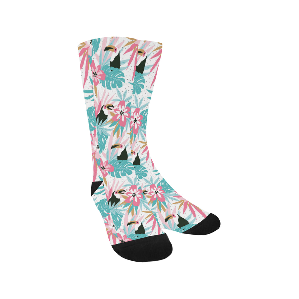 Toucan tropical flower leave pattern Crew Socks