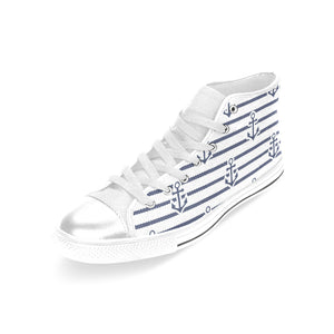 Anchor rope nautical  pattern Women's High Top Canvas Shoes White