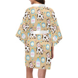 Cow bottle of milk pattern Women's Short Kimono Robe