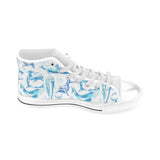 Watercolor dolphin pattern Men's High Top Canvas Shoes White