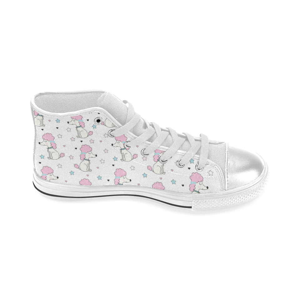 Cute poodle dog star pattern Women's High Top Canvas Shoes White