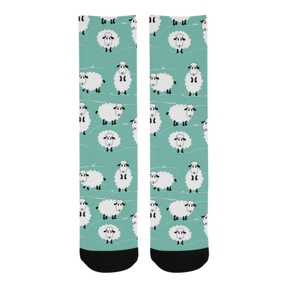 Cute sheep green background Crew Socks