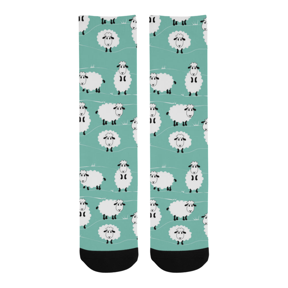 Cute sheep green background Crew Socks