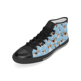Beagle dog blue background pattern Men's High Top Canvas Shoes Black