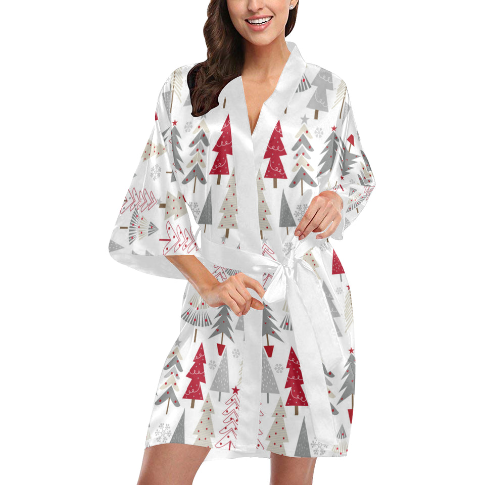 Cute Christmas tree pattern Women's Short Kimono Robe