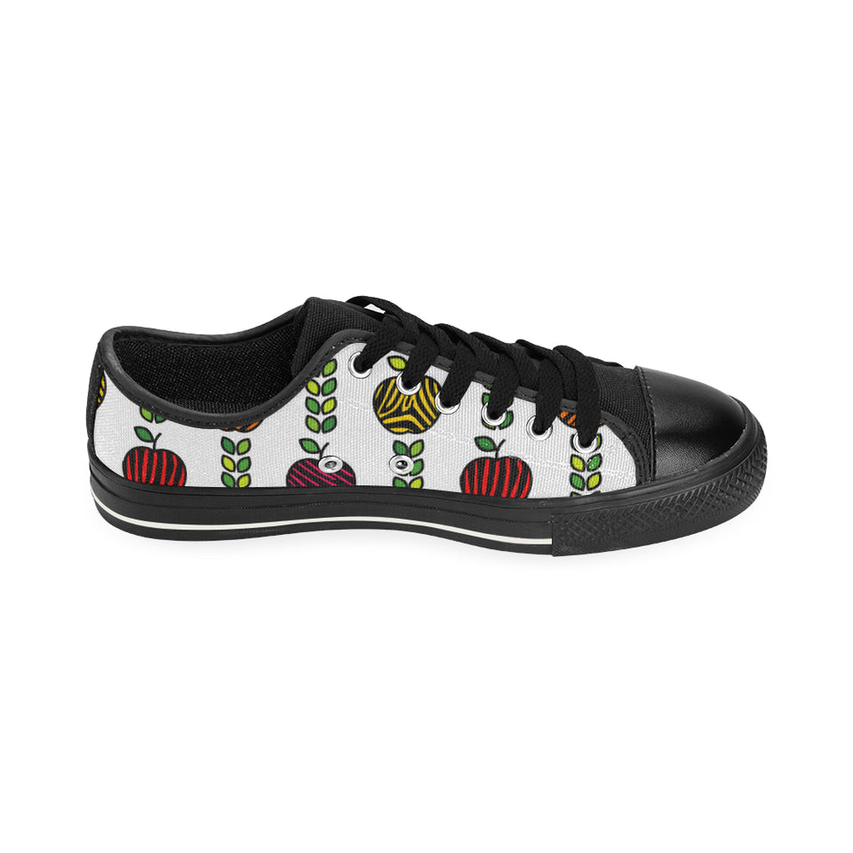 colorful apples leave zebra stripe Men's Low Top Canvas Shoes Black