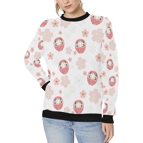 Daruma japanese wooden doll cherry blossom flower Women's Crew Neck Sweatshirt