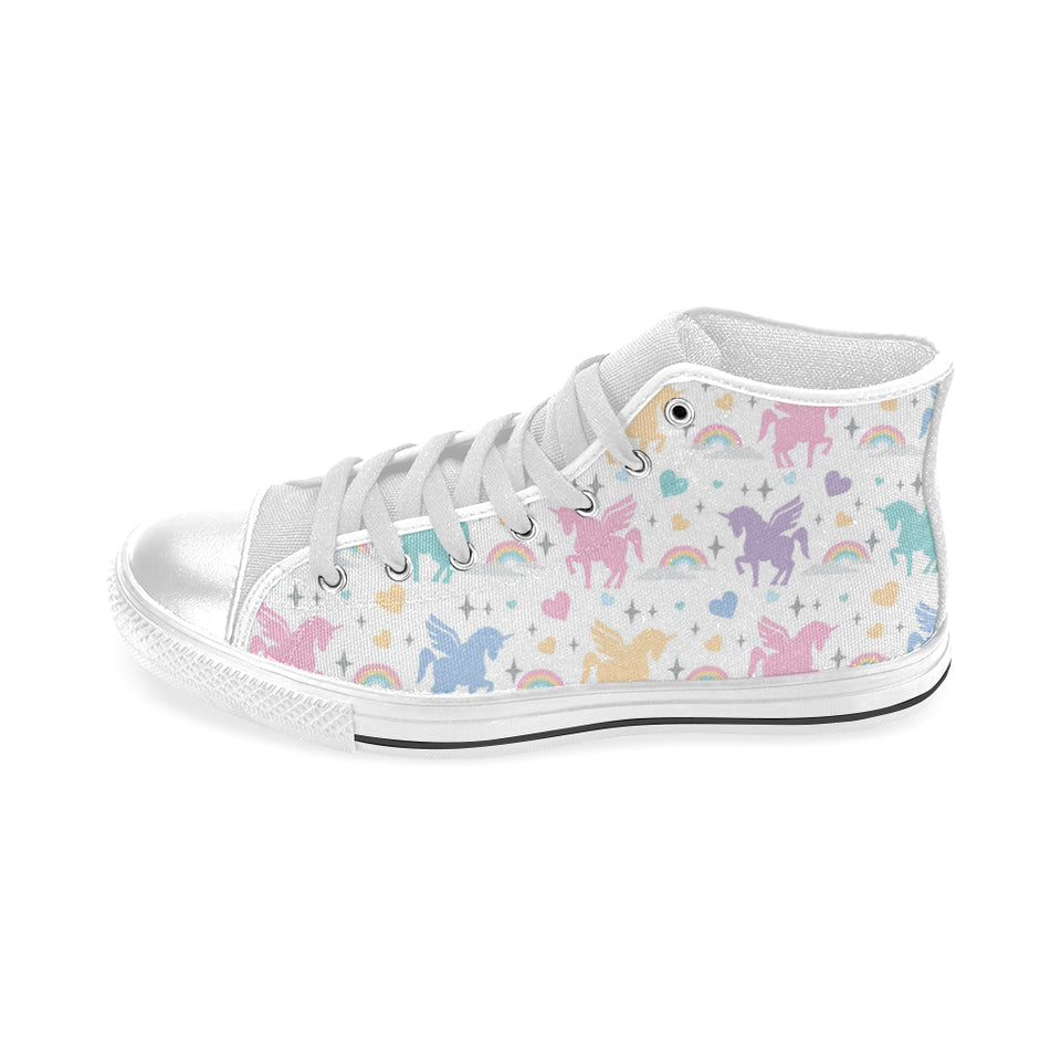 colorful unicorn rainbow heart pattern Men's High Top Canvas Shoes White