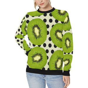 kiwi black dot background Women's Crew Neck Sweatshirt