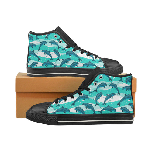 Dolphin sea pattern Women's High Top Canvas Shoes Black