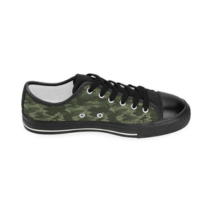 Digital Green camouflage pattern Kids' Boys' Girls' Low Top Canvas Shoes Black