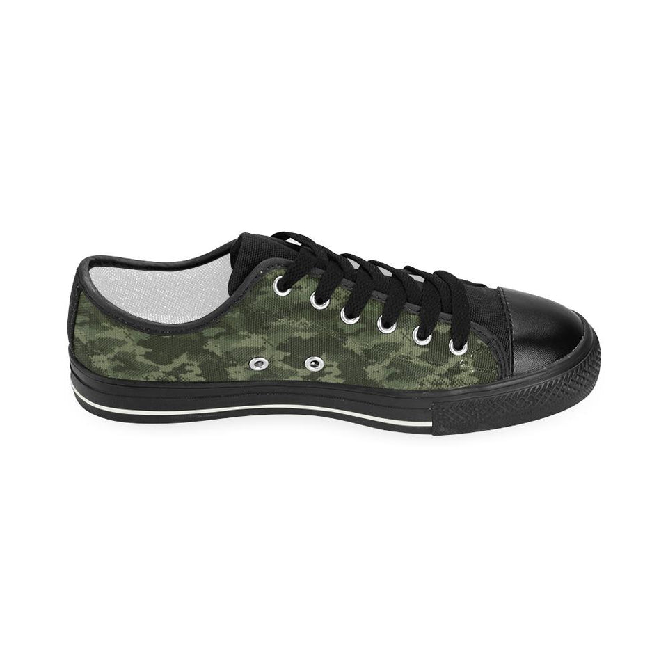 Digital Green camouflage pattern Kids' Boys' Girls' Low Top Canvas Shoes Black