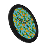 banana leaves banana design pattern Elegant Black Wall Clock