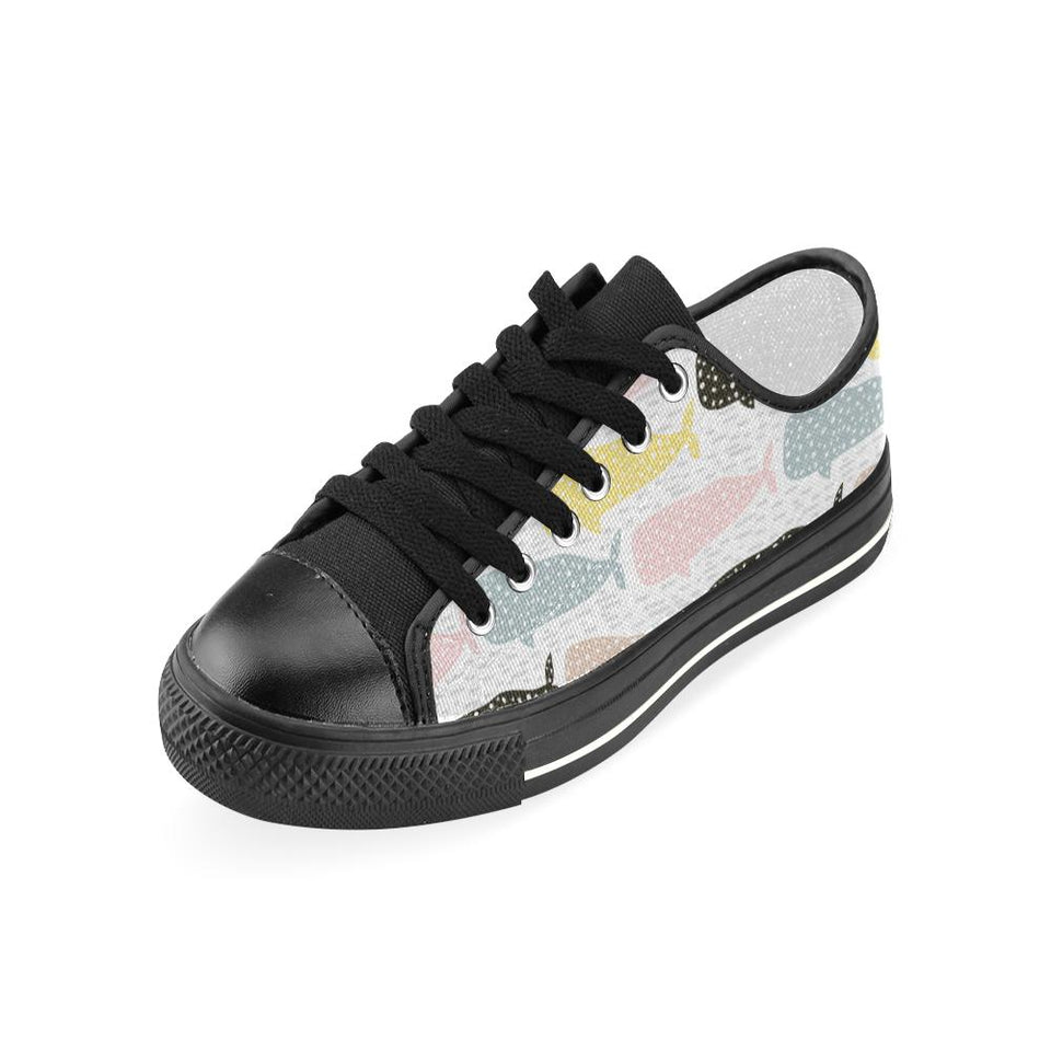 Whale dot pattern Kids' Boys' Girls' Low Top Canvas Shoes Black