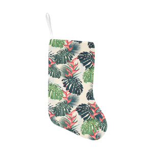 heliconia flowers, palm and monstera leaves Christmas Stocking