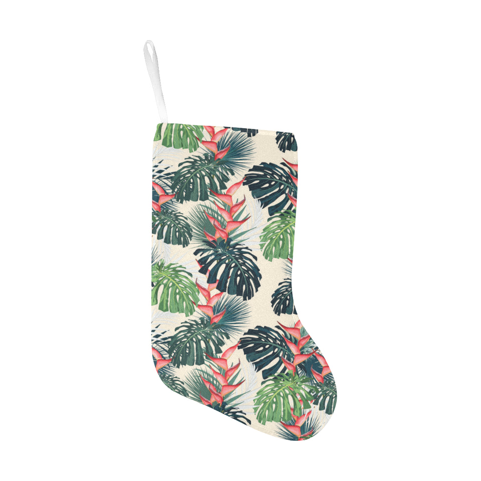 heliconia flowers, palm and monstera leaves Christmas Stocking