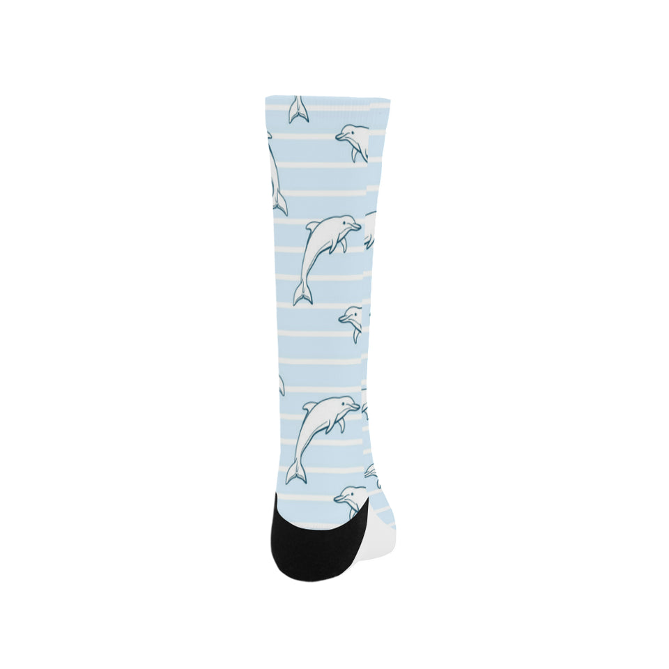 Dolphin blue striped background Crew Socks
