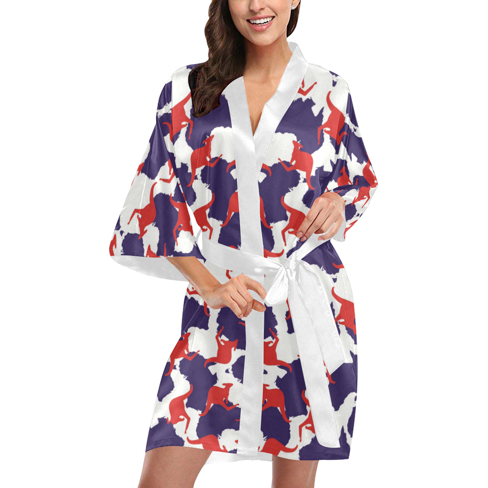 Kangaroo Australian pattern Women's Short Kimono Robe