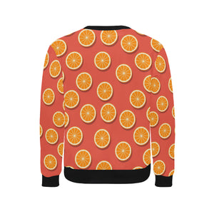 Oranges pattern red background Men's Crew Neck Sweatshirt