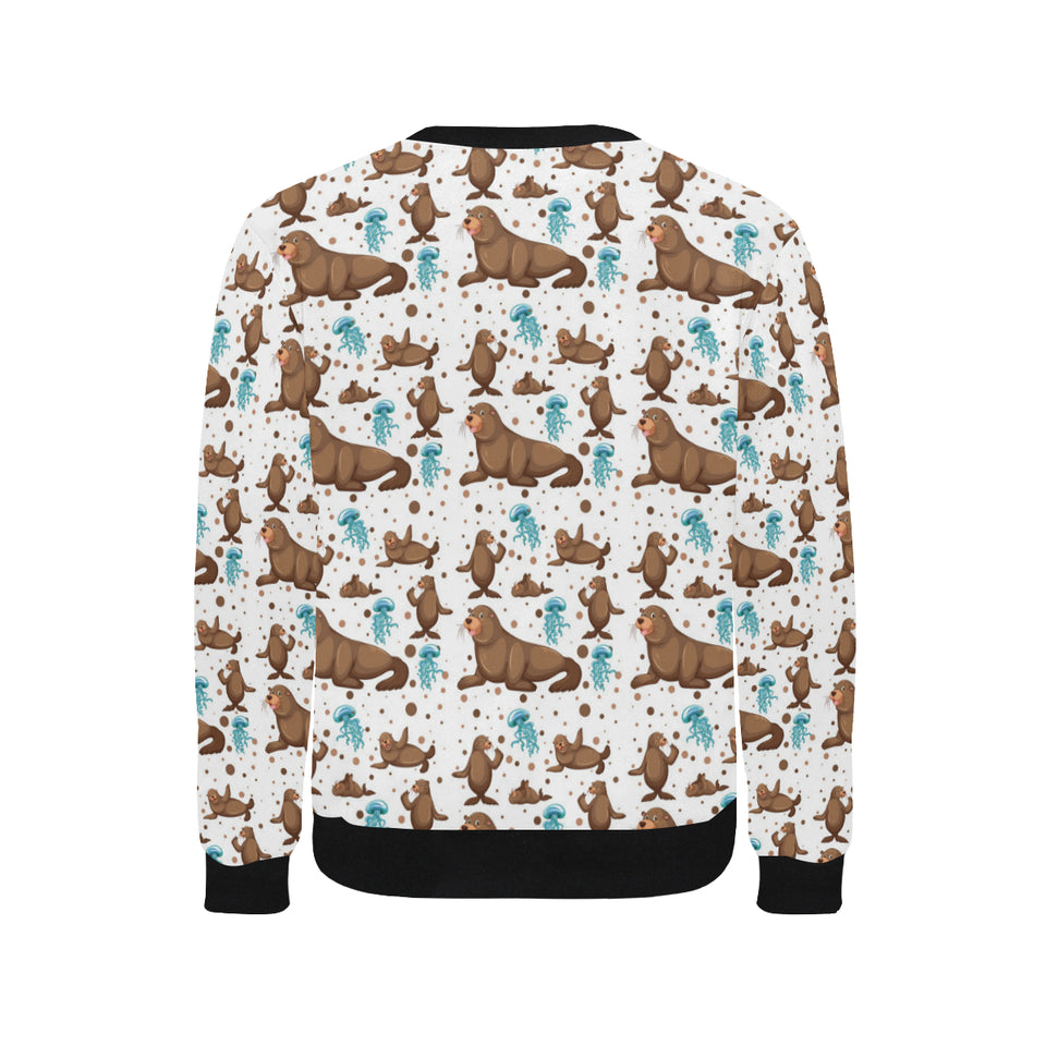 sea lion Seals jellyfish pattern Men's Crew Neck Sweatshirt
