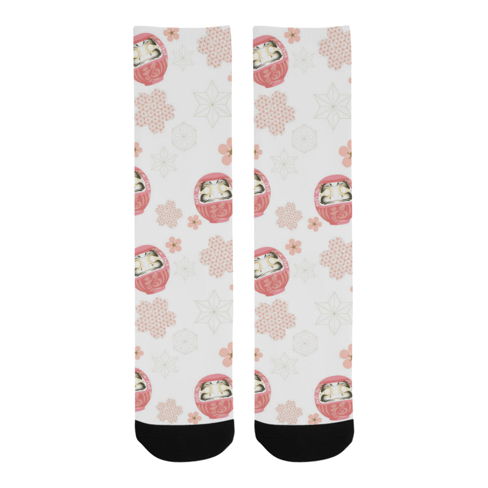 Daruma japanese wooden doll cherry blossom flower Crew Socks