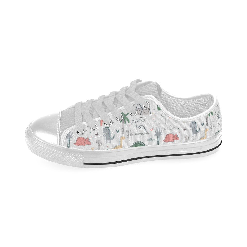 Cute cartoon dinosaurs tree pattern Men's Low Top Canvas Shoes White
