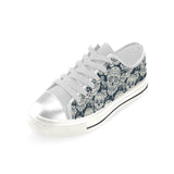 Sugar skull black white pattern Women's Low Top Canvas Shoes White