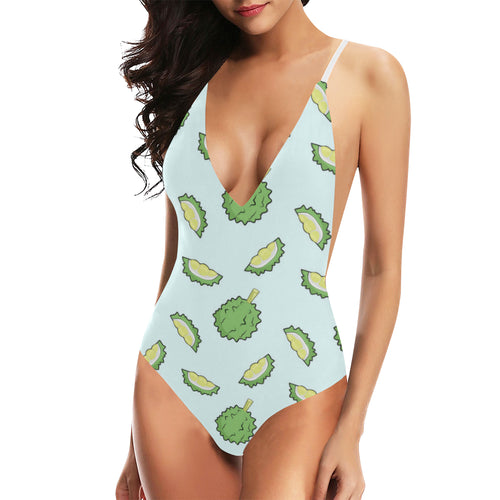 Durian pattern blue background Women's One-Piece Swimsuit