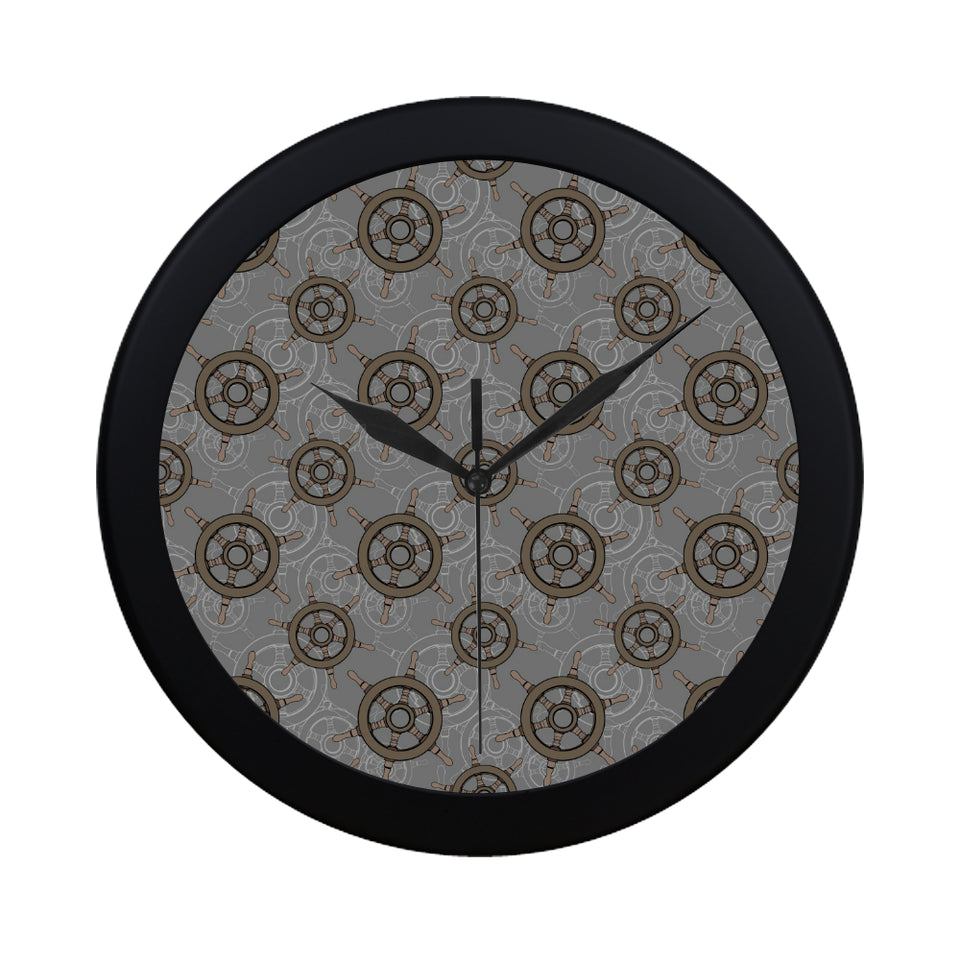 nautical wood steering wheel pattern Elegant Black Wall Clock