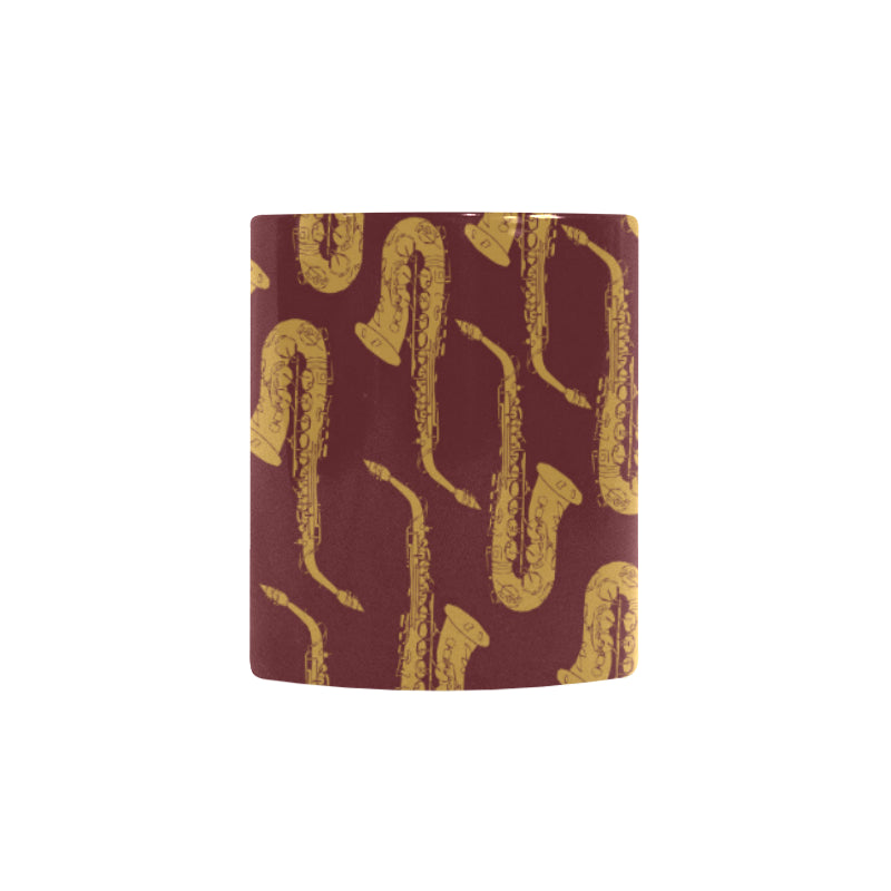 Hand drawn gold saxophone red background Morphing Mug Heat Changing Mug