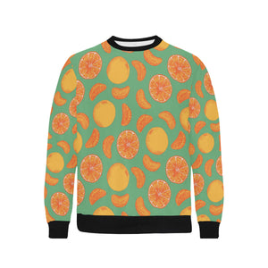 orange fruit pattern green background Men's Crew Neck Sweatshirt