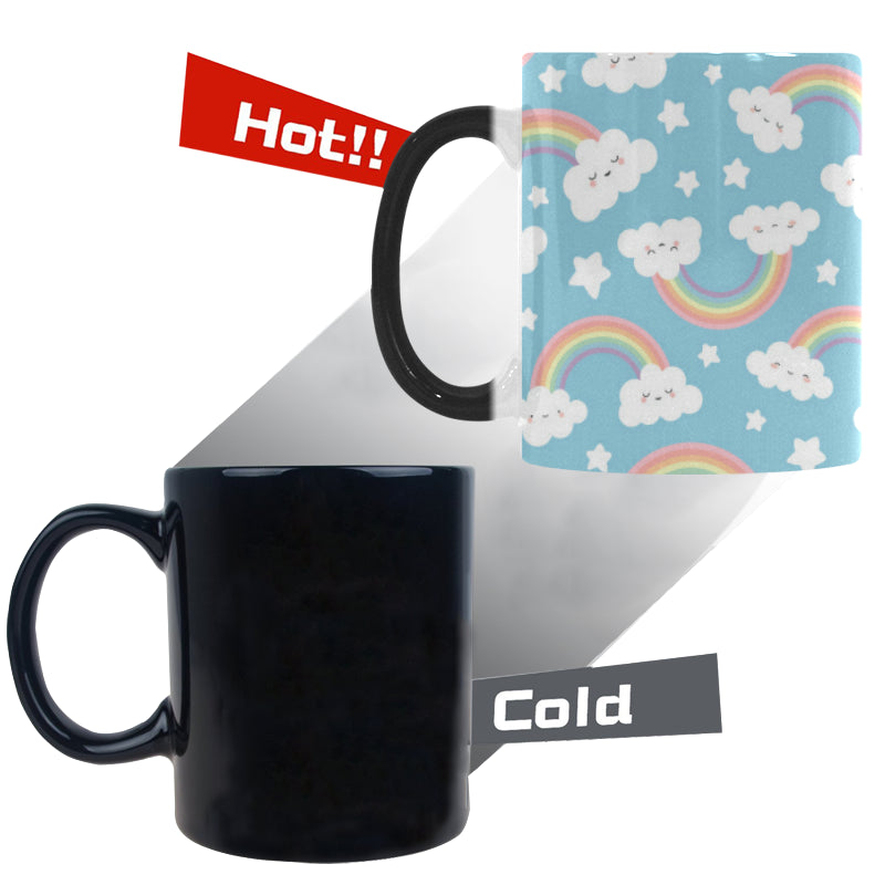Cute rainbow clound star pattern blue background Morphing Mug Heat Changing Mug