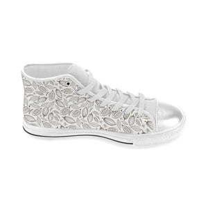 cacao beans leaves pattern Women's High Top Canvas Shoes White