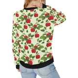 Red apples leaves pattern Women's Crew Neck Sweatshirt