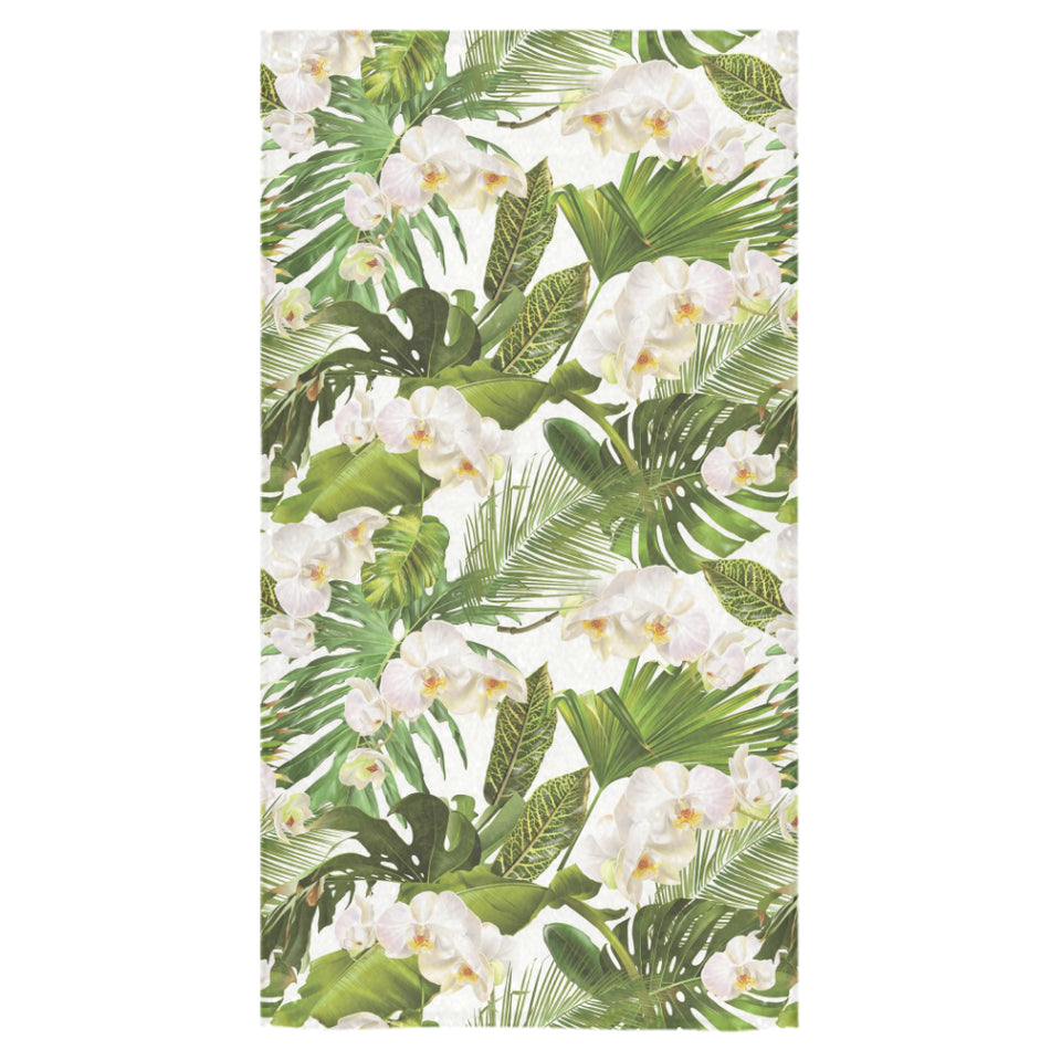 White orchid flower tropical leaves pattern Bath Towel