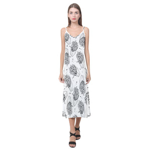 Hand drawn french fries pattern V-Neck Open Fork Long Dress