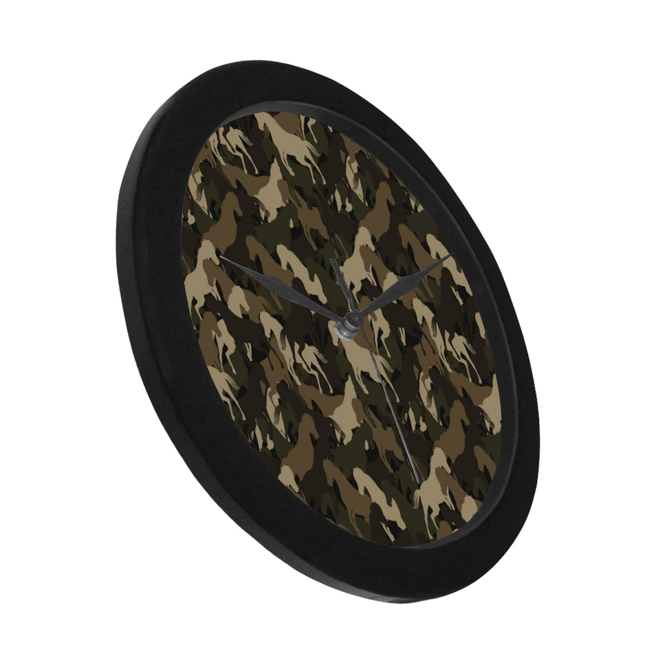 Horse Camouflage Pattern Elegant Black Wall Clock