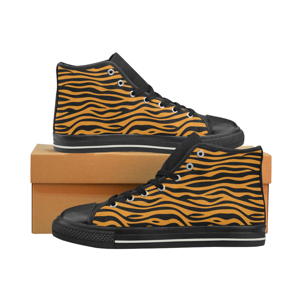Bengal tigers skin print pattern background Men's High Top Canvas Shoes Black