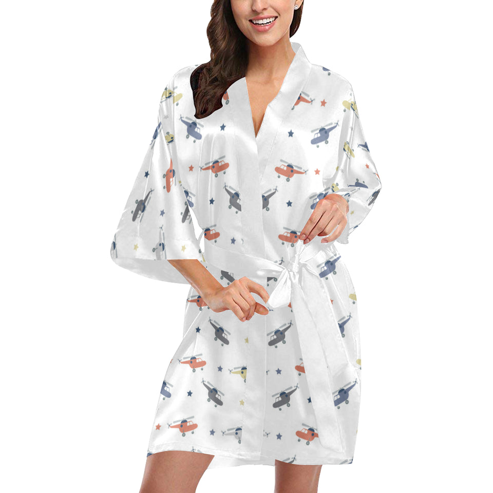 Cute helicopter star pattern Women's Short Kimono Robe