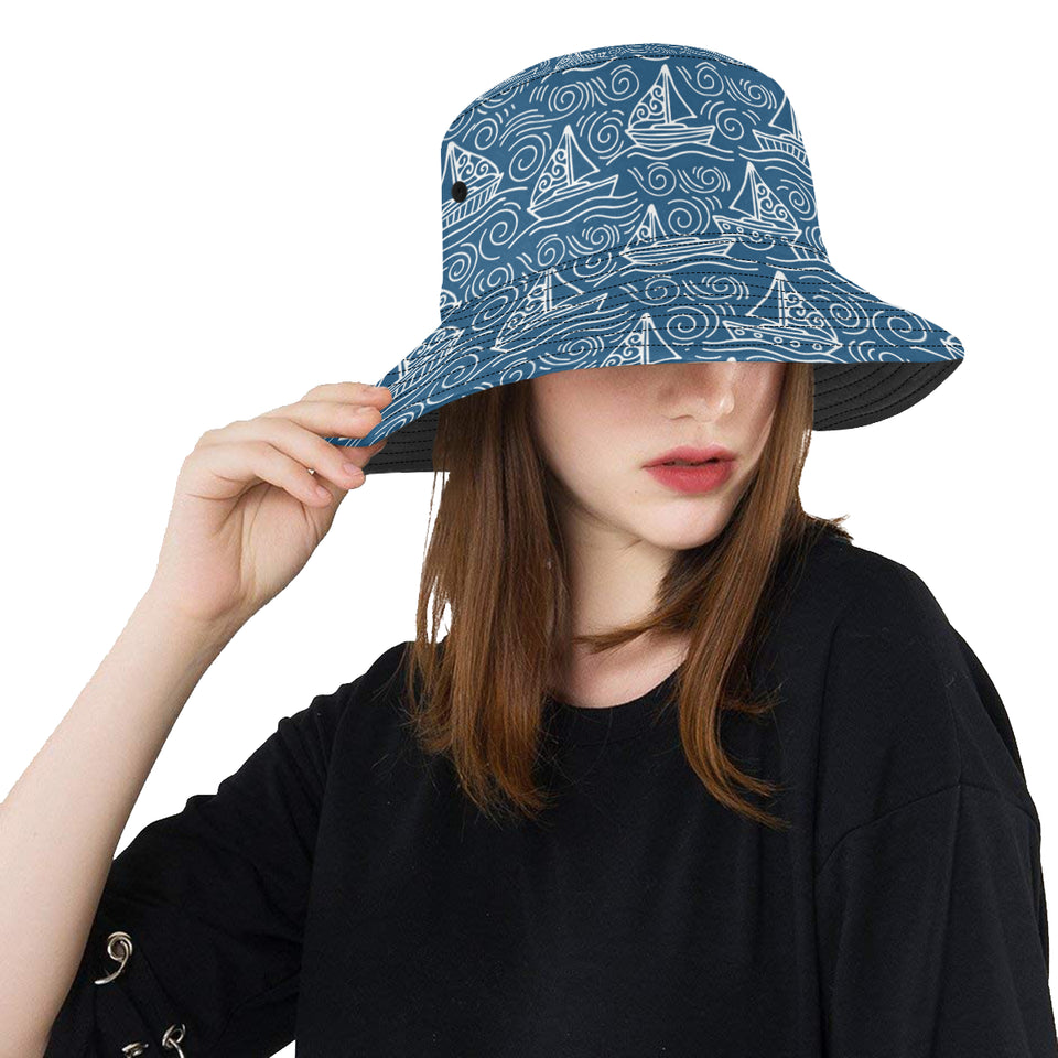 Hand drawn sailboat pattern Unisex Bucket Hat