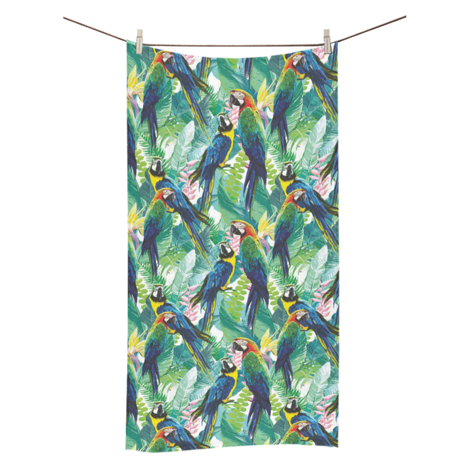 Colorful parrot exotic flower leaves Bath Towel