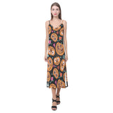 Pumpkin flowers spiderweb Halloween theme V-Neck Open Fork Long Dress