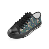Raccoon tropical leaves pattern Kids' Boys' Girls' Low Top Canvas Shoes Black
