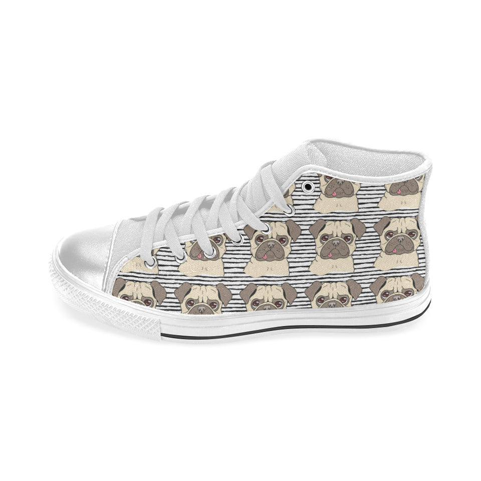 Happy pug pattern Women's High Top Canvas Shoes White