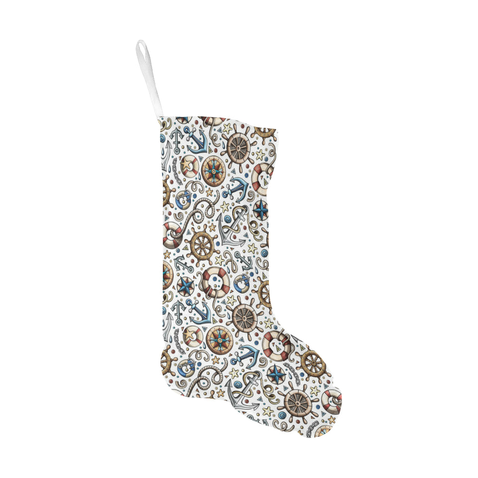 Cute nautical steering wheel anchor pattern Christmas Stocking